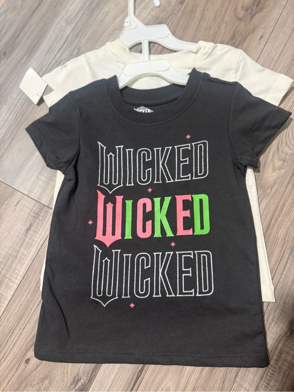 Two piece Girls Black 'Wicked' Graphic Tee with Pink & Green Accents